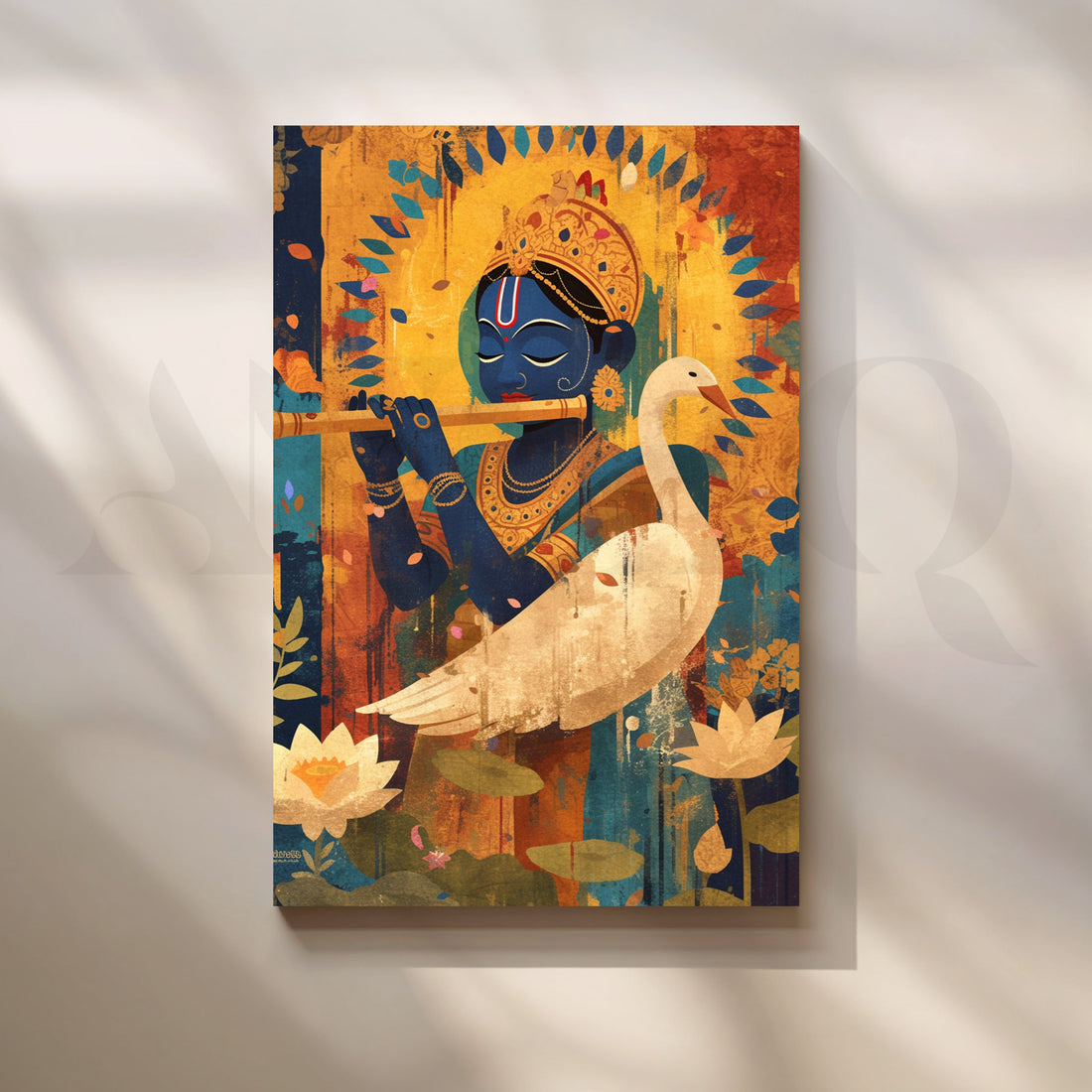 Krishna’s Swan Serenade Canvas Artwork – Asha Art Studio