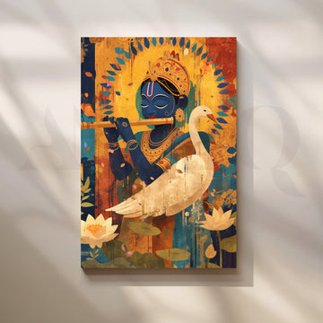 Krishna’s Swan Serenade Canvas Artwork – Asha Art Studio