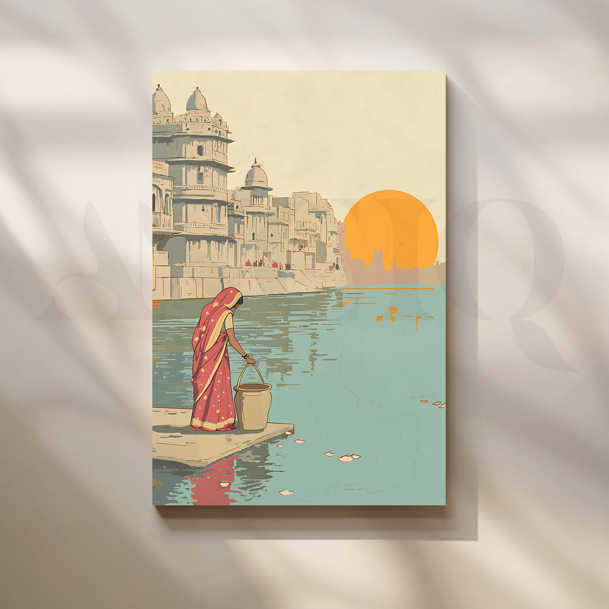 Morning by the Ghats Canvas Artwork – Asha Art Studio
