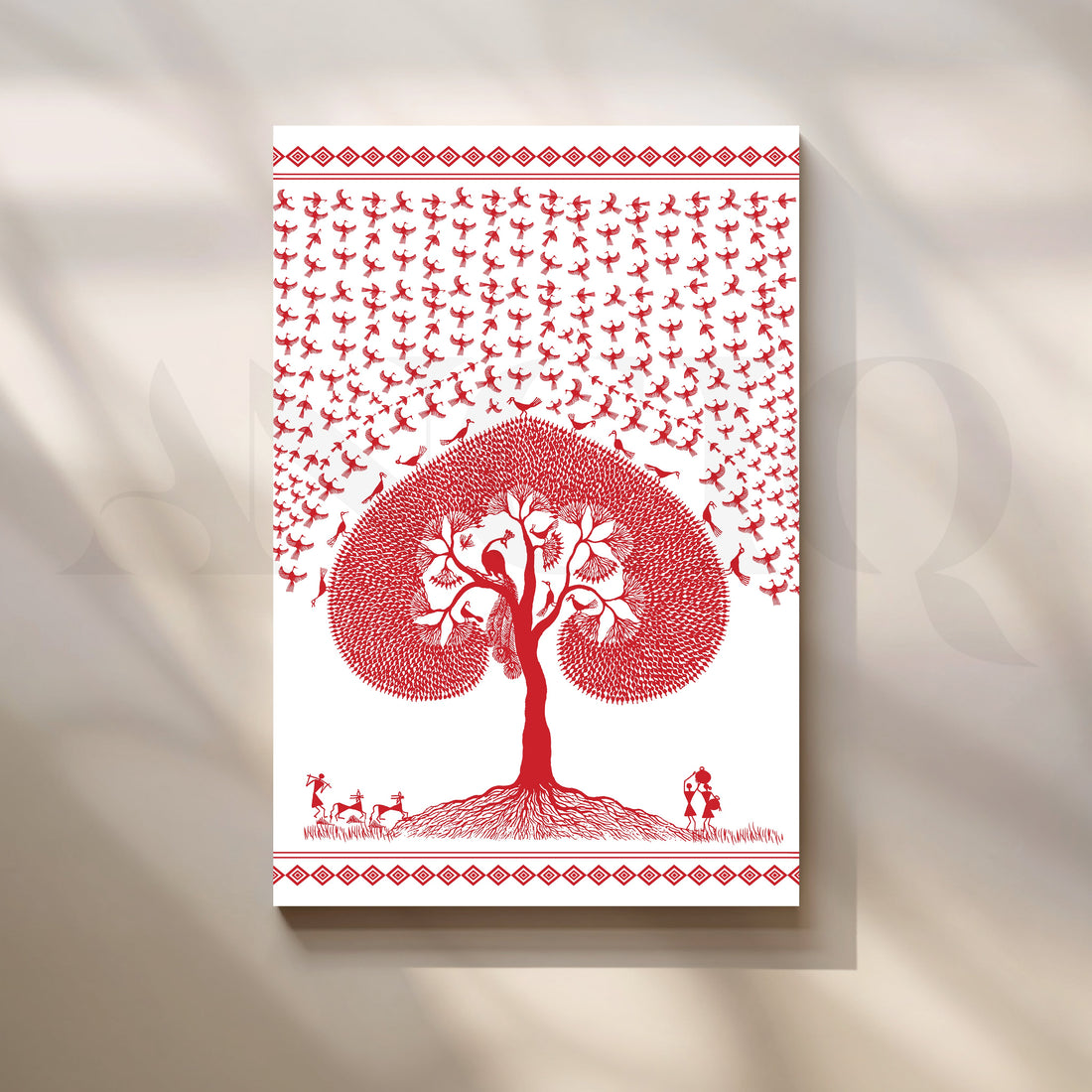 Red Warli Tree of Life Canvas Artwork – Asha Art Studio