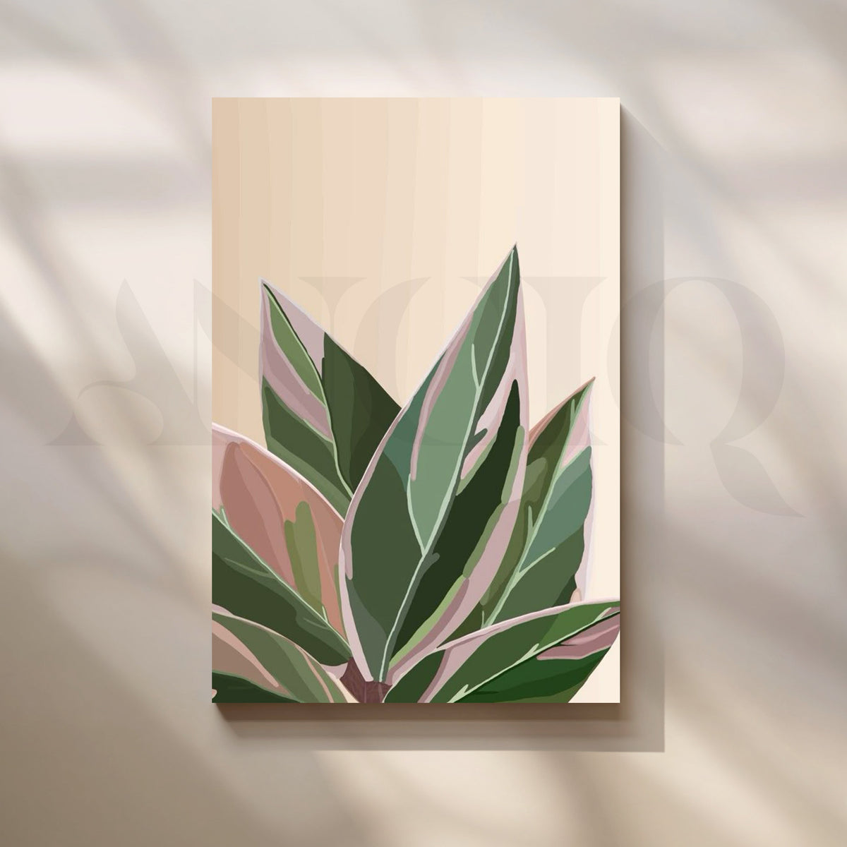 Tropical Pink Leaves Canvas Artwork – Asha Art Studio