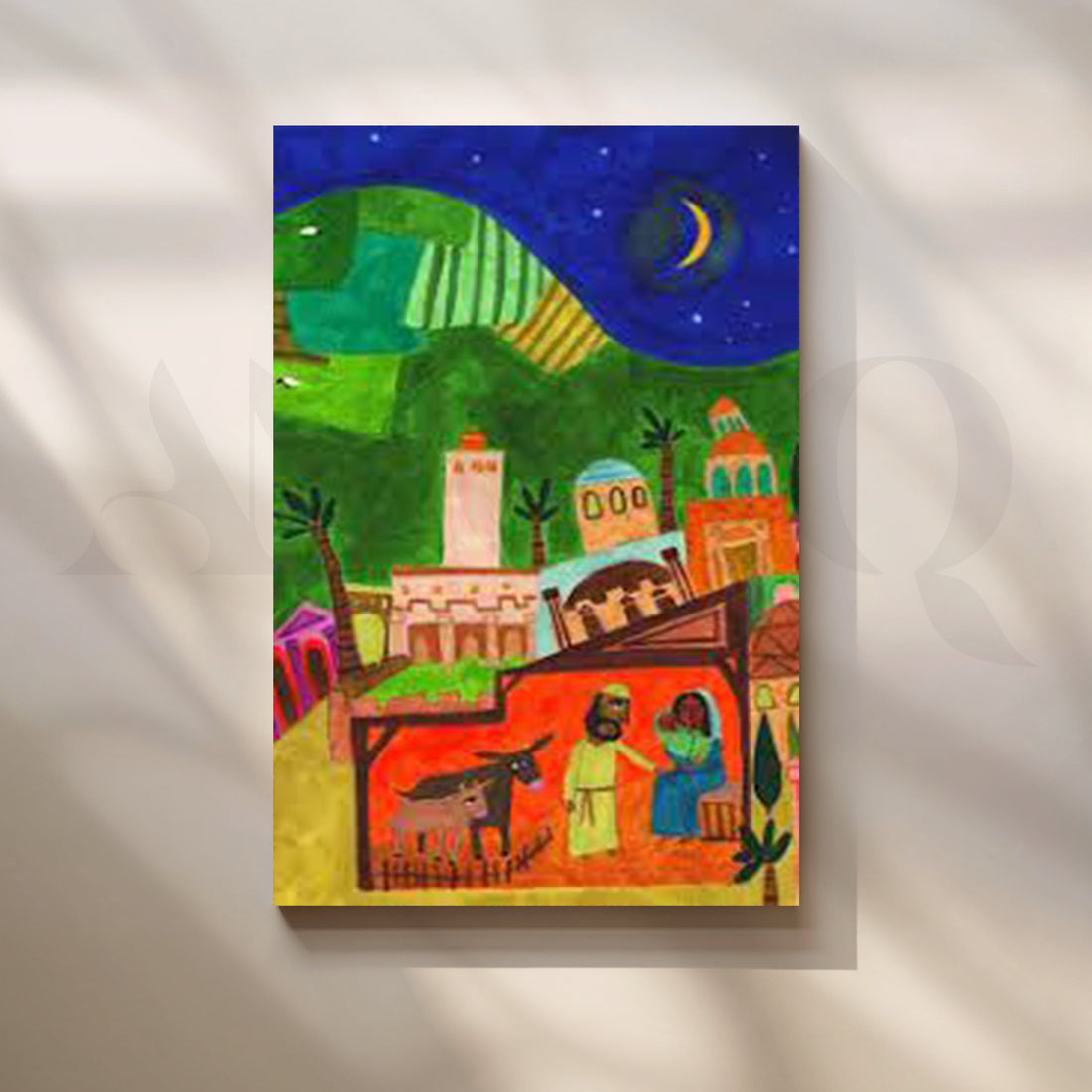 Night City Nativity Scene Canvas Artwork – Asha Art Studio