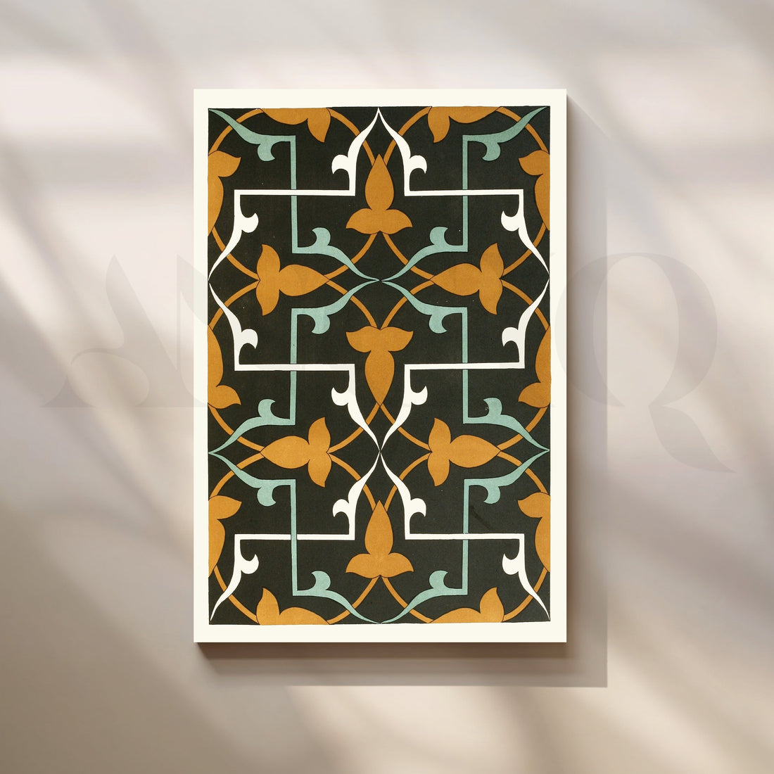 Black Tile Pattern Ornamental Canvas Artwork – Asha Art Studio
