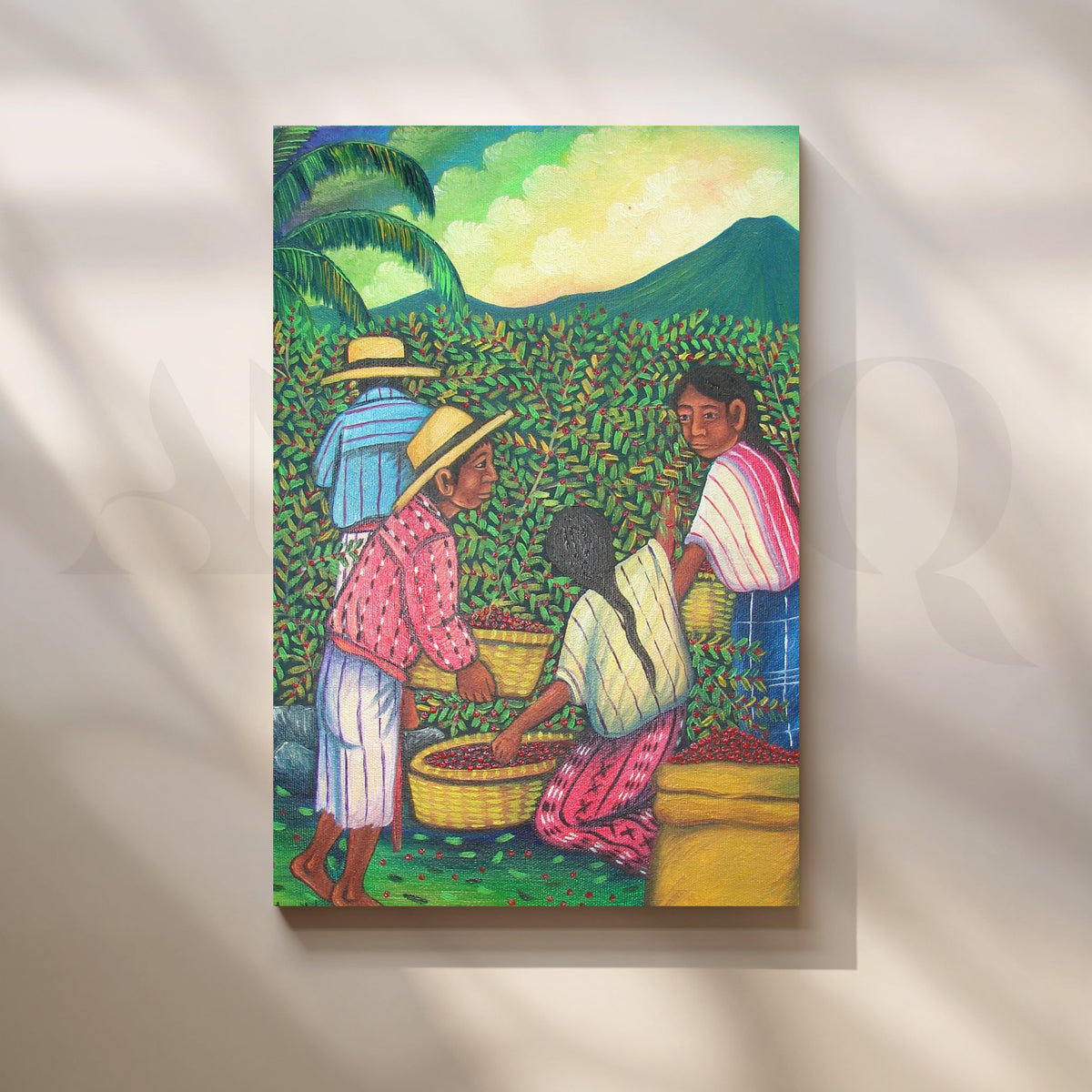 Coffee Harvest Village Canvas Artwork – Asha Art Studio