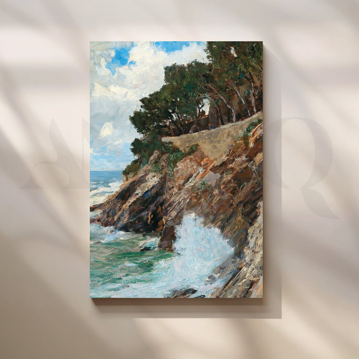 Cliffside Pines and Splash Canvas Artwork – Asha Art Studio