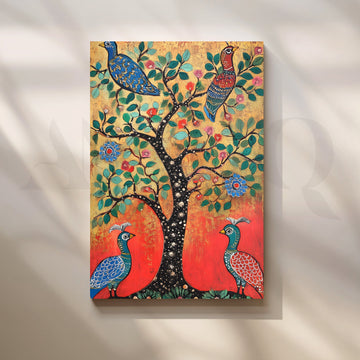 Traditional Peacock Tree Folk Artwork – Asha Art Studio