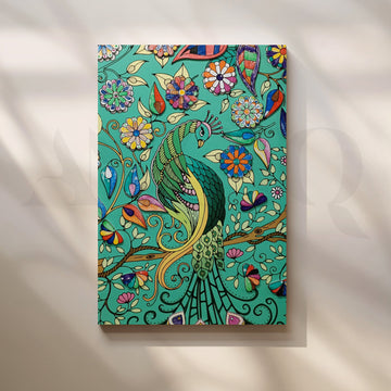Emerald Peacock Garden Canvas Artwork – Asha Art Studio