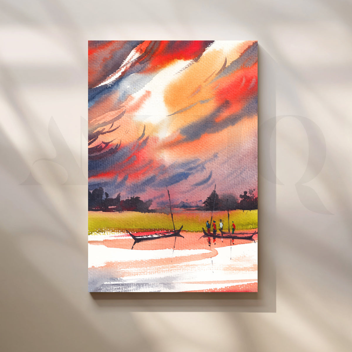 Crimson Sunset River Canvas Artwork – Asha Art Studio