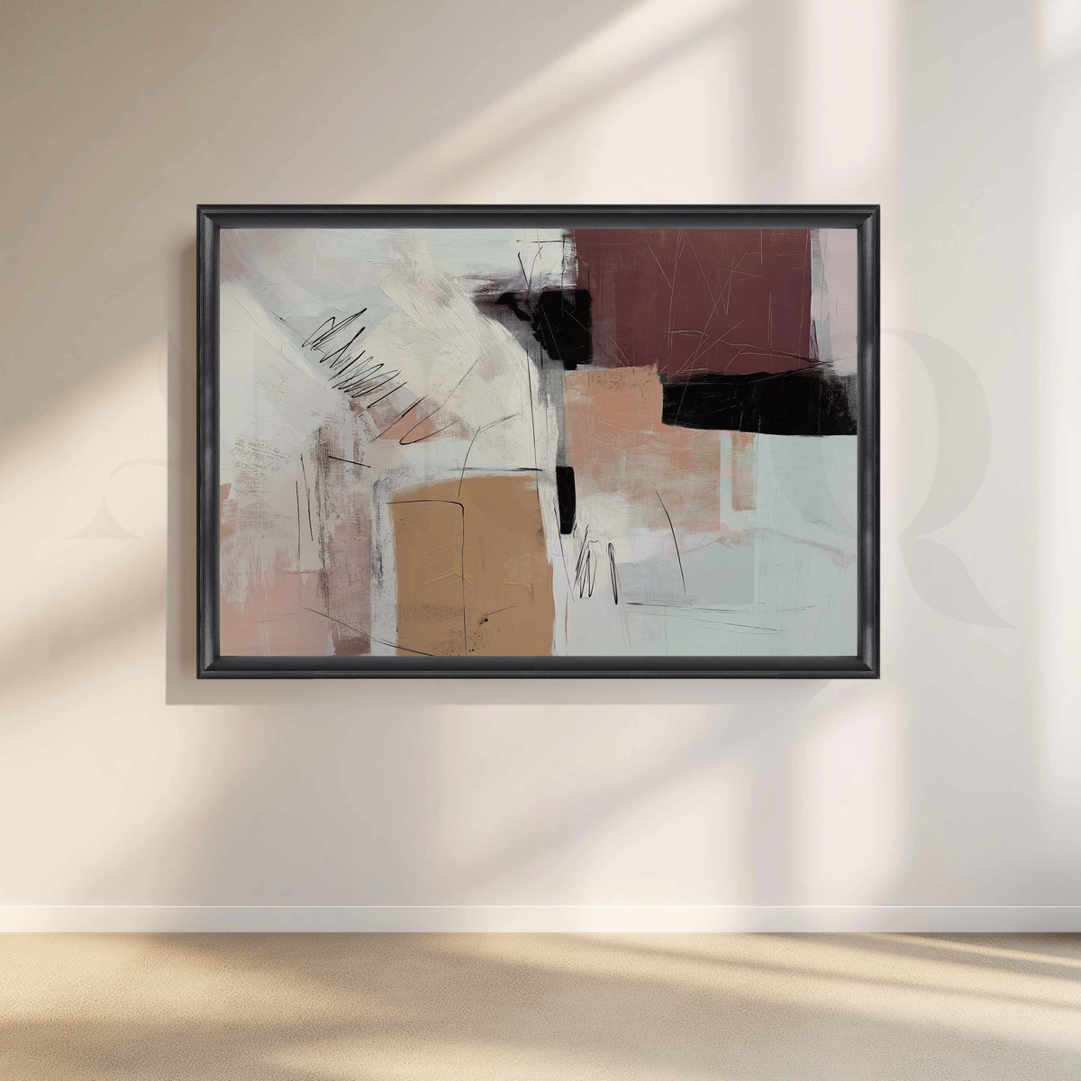 Blush Burgundy and Black Abstract Canvas Artwork – Asha Art Studio – Image 3