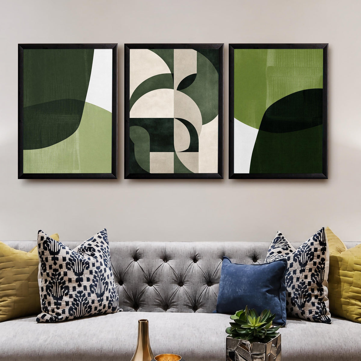 Green Abstract Gallery Wall Set of 3 - 18 x 24 Inches – Asha Art Studio – Image 3