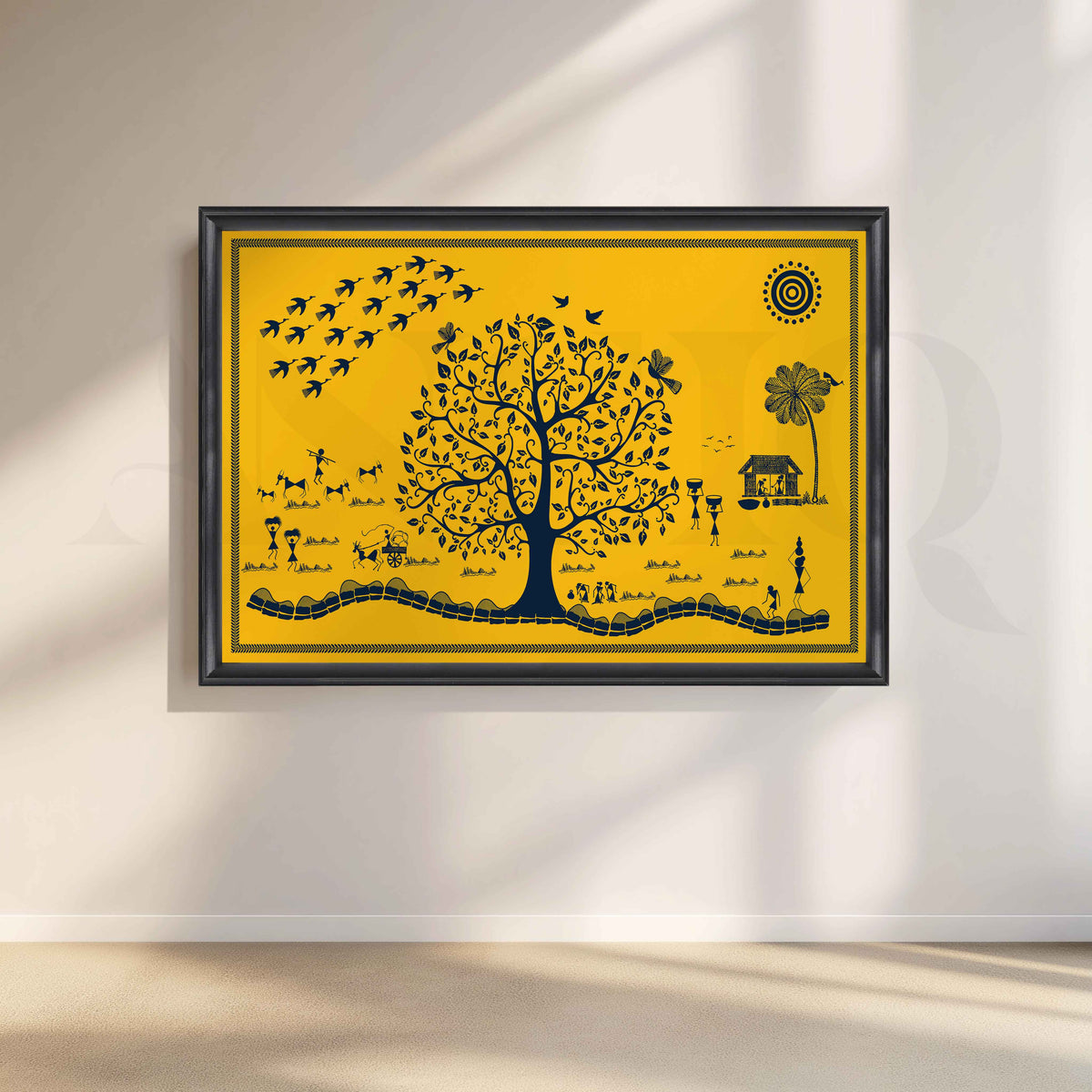 Warli Tree of Village Life Canvas Artwork – Asha Art Studio – Image 3