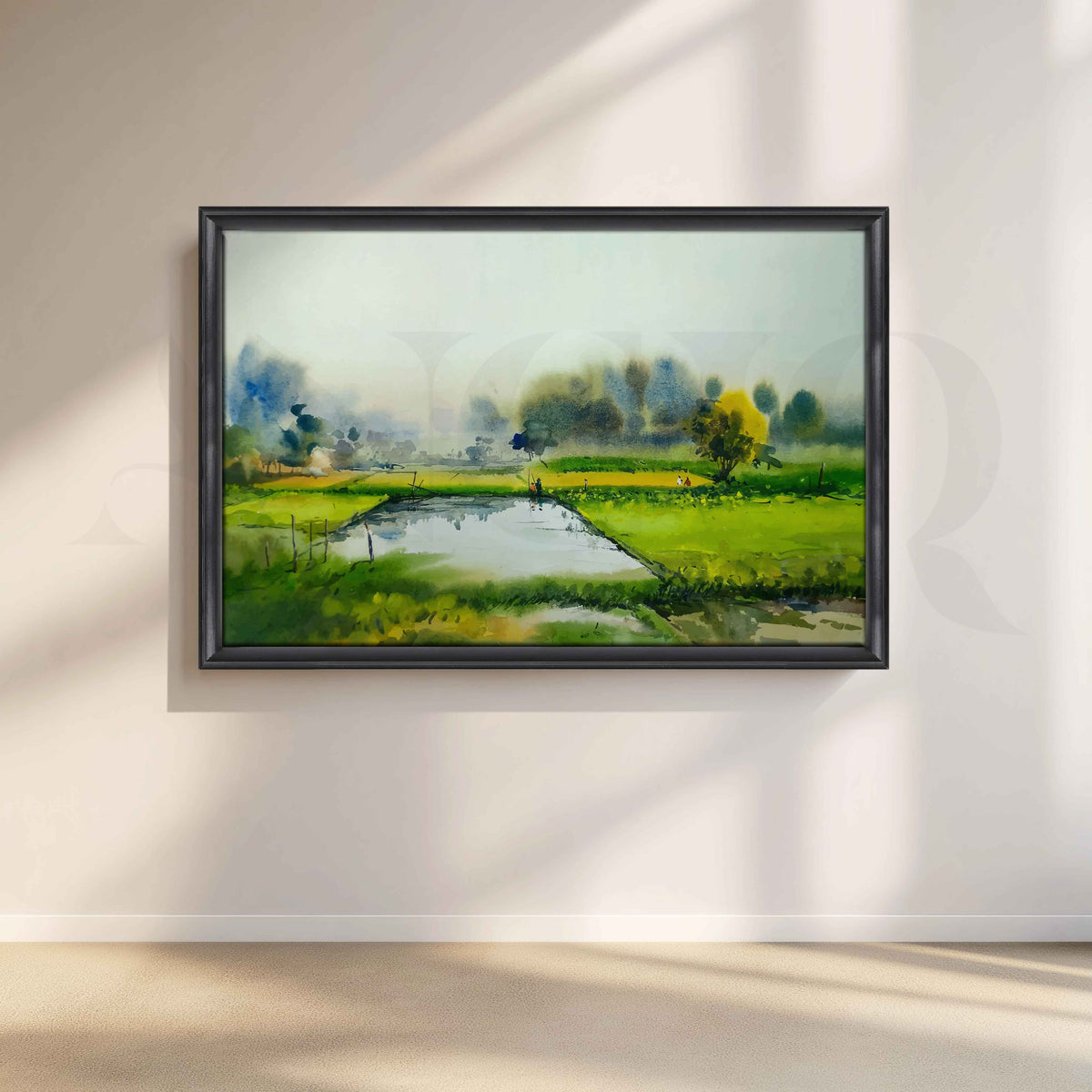 Green Countryside Pond Canvas Artwork – Asha Art Studio – Image 3