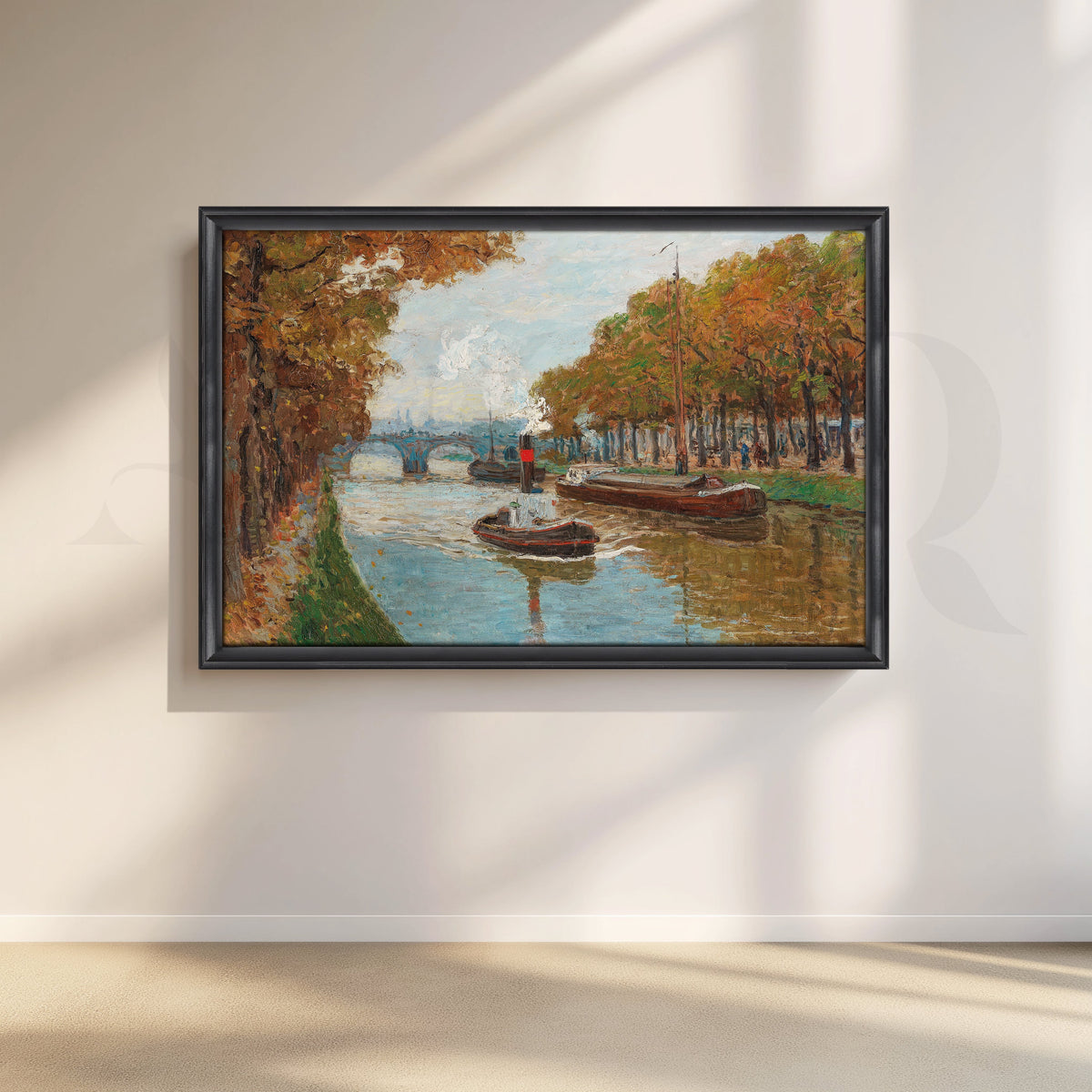 Autumn Canal Boats Canvas Artwork – Asha Art Studio – Image 3
