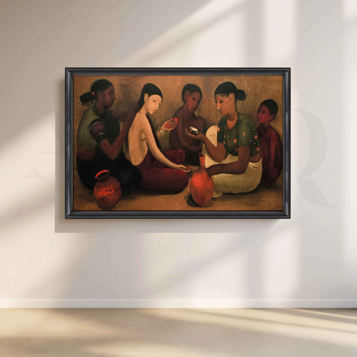 Showing a Quiet Bridal Preparation Scene by Amrita Sher-Gil Canvas Artwork – Asha Art Studio – Image 3