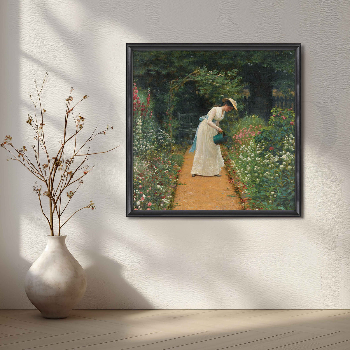 Woman Watering Garden Impressionist Canvas Artwork – Asha Art Studio – Image 3
