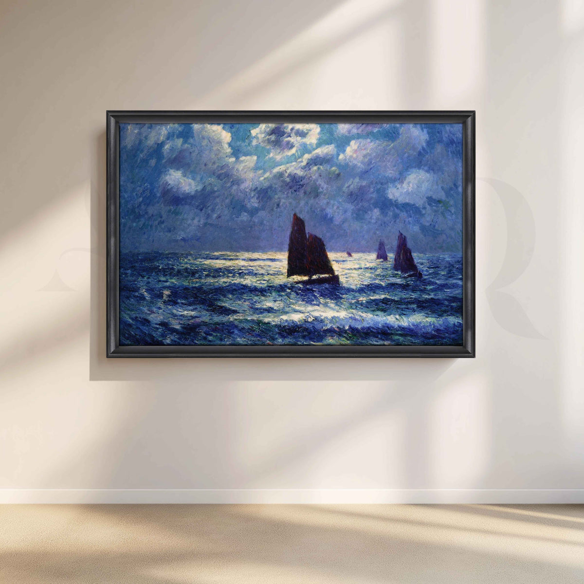 Henri Moret Stormy Sailboats Seascape Canvas Artwork – Asha Art Studio – Image 3