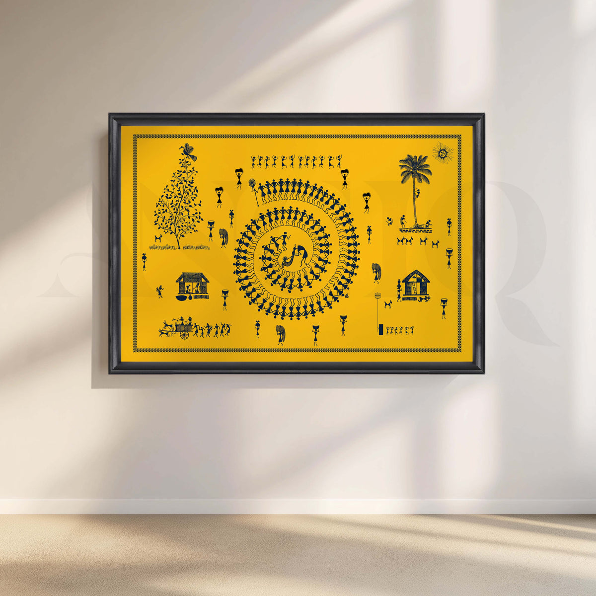 Warli Celebration of Village Life Canvas Artwork – Asha Art Studio – Image 3
