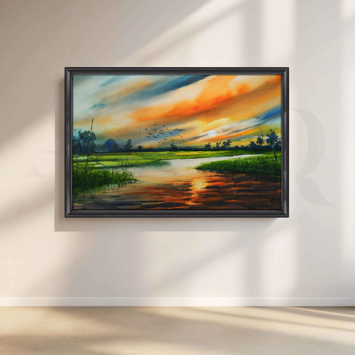 Sunset River Landscape Canvas Artwork – Asha Art Studio – Image 3