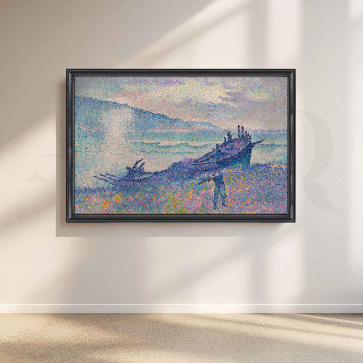 Serene Lakeside Boat Canvas Artwork for Bedroom Decor – Asha Art Studio – Image 3