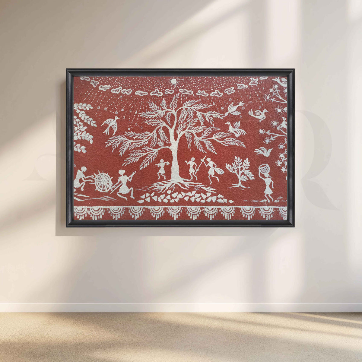 Warli Tree of Life Tribal Folk Canvas Artwork – Asha Art Studio – Image 3