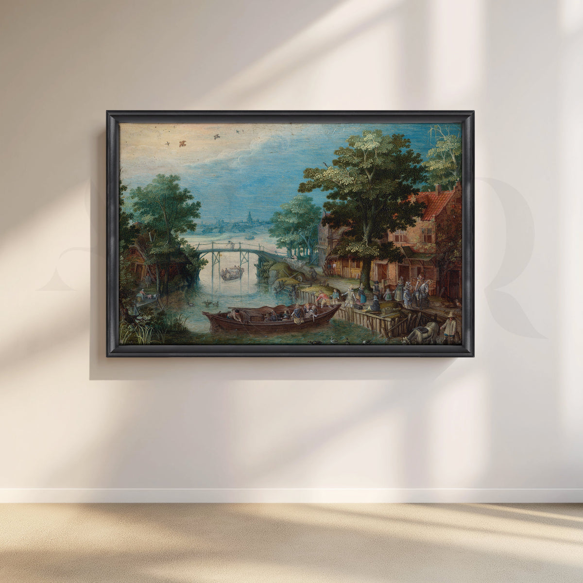 Riverside Village Boats Canvas Artwork – Asha Art Studio – Image 3