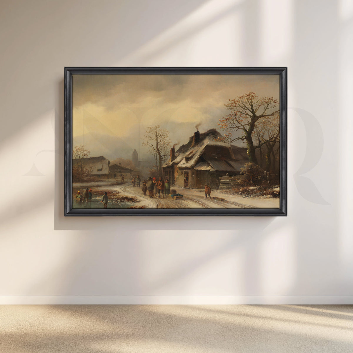 Rustic Winter Village Road Canvas Artwork – Asha Art Studio – Image 3