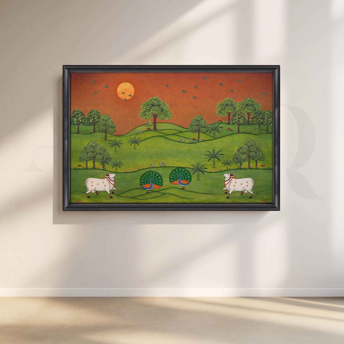 Pastoral Folk Landscape Canvas Artwork – Asha Art Studio – Image 3