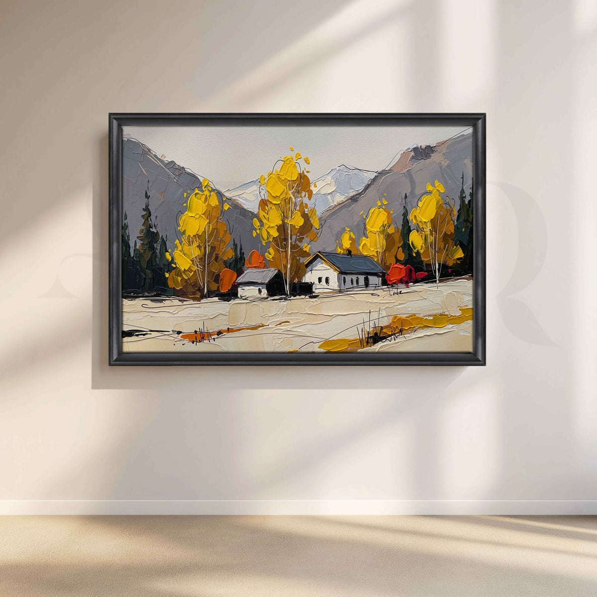 Autumn Mountain Cabin Canvas Artwork – Asha Art Studio – Image 3
