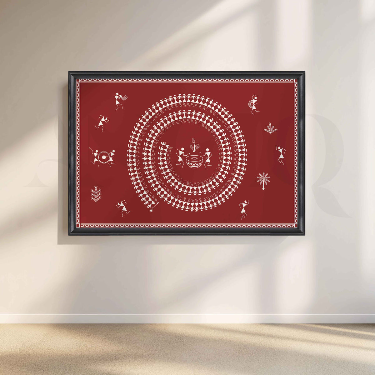 Warli Tribal Celebration Canvas Artwork – Asha Art Studio – Image 3