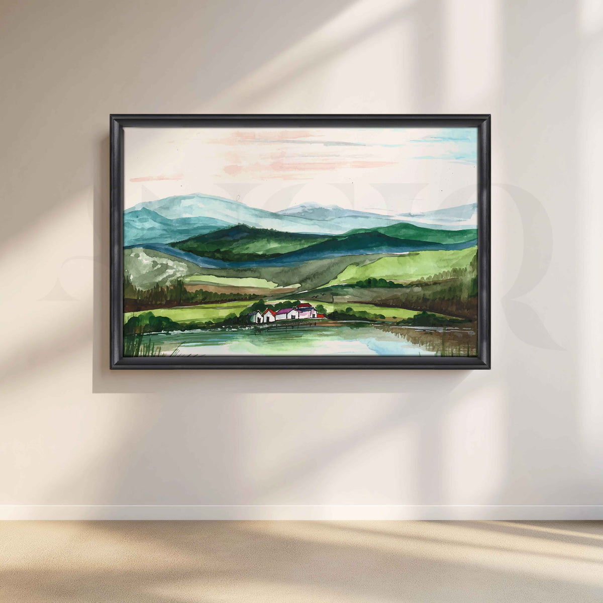 Green Valley Lake Canvas Artwork – Asha Art Studio – Image 3