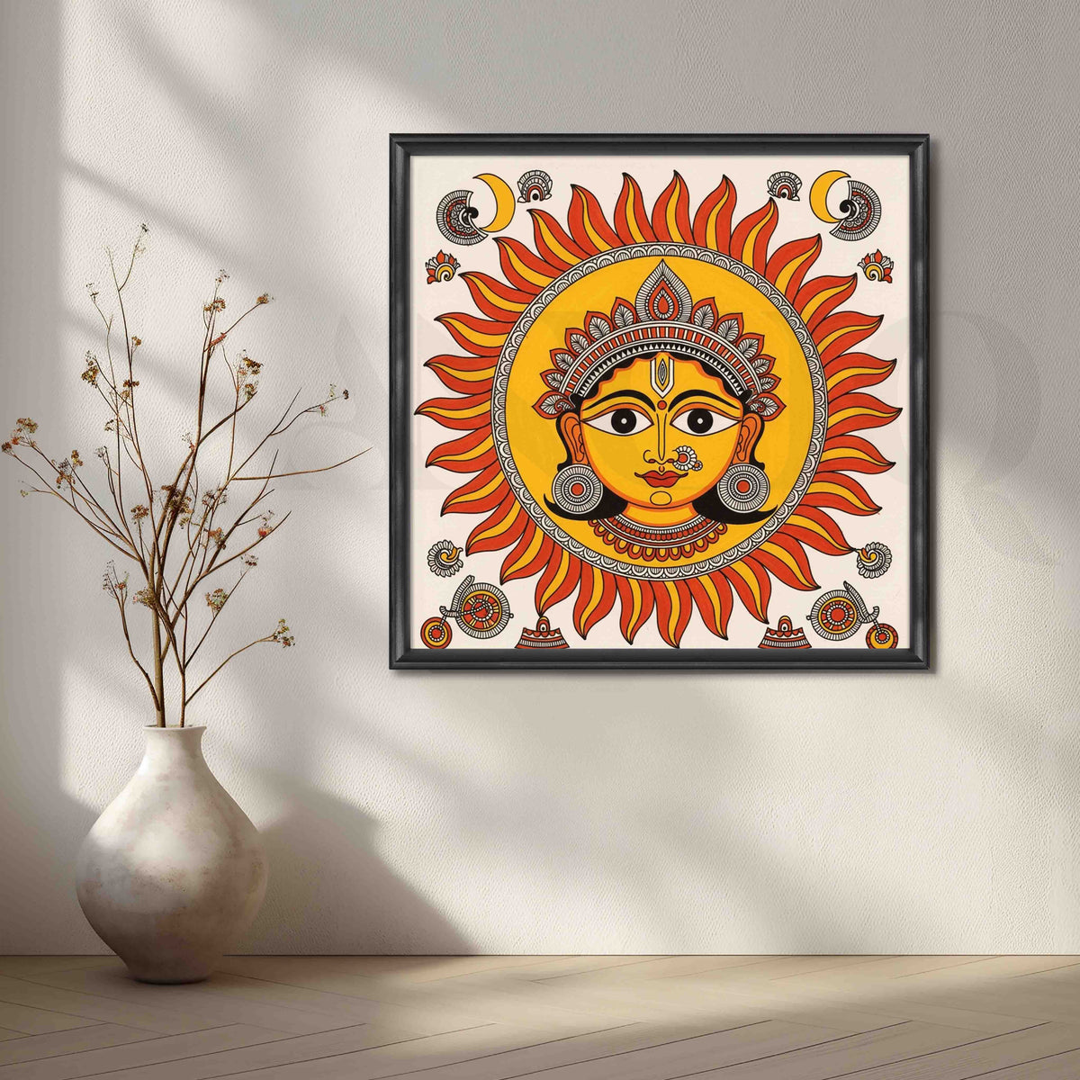 Surya Dev Traditional Madhubani Canvas Artwork – Asha Art Studio – Image 3