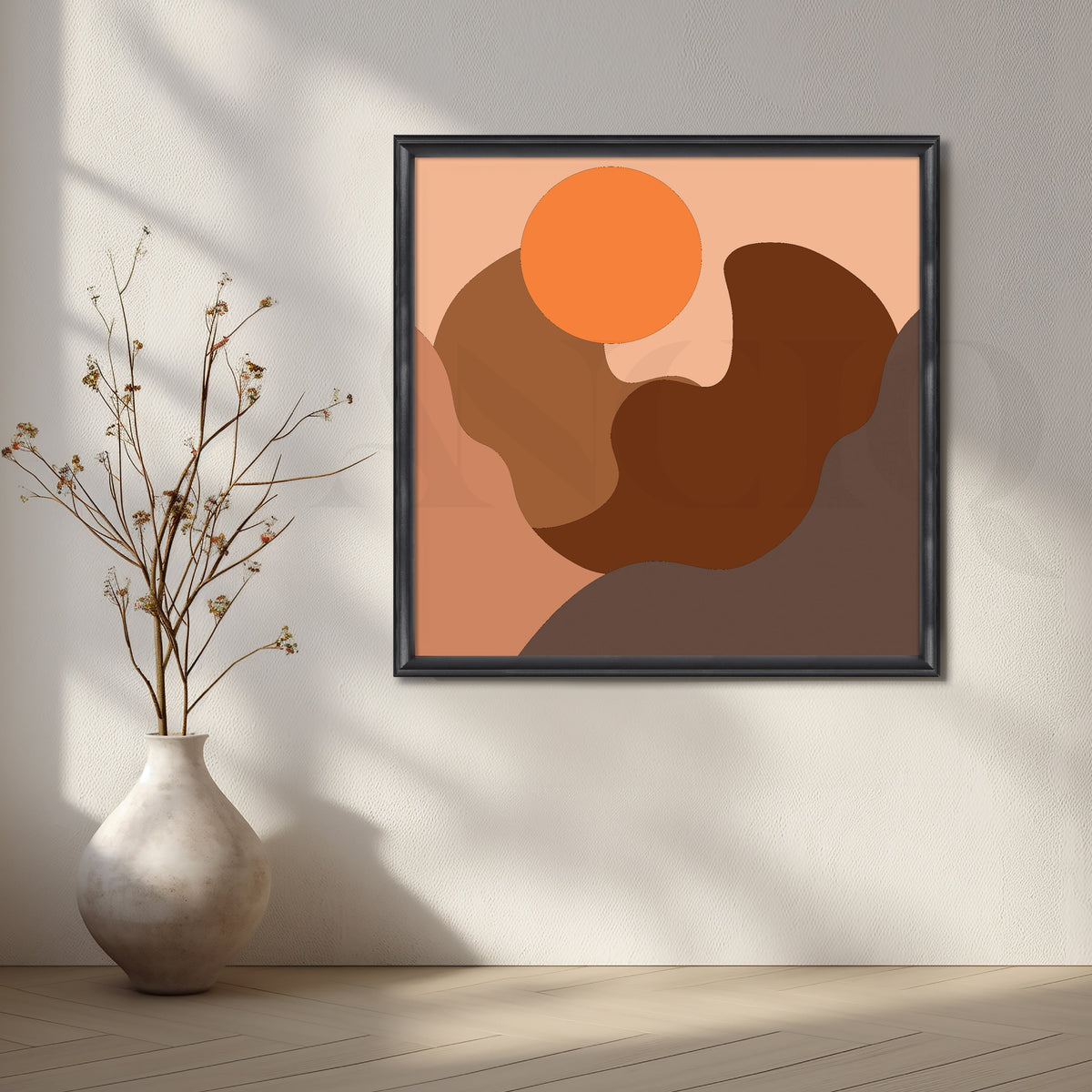 Abstract Sun Over Rolling Earthy Hills in Warm Tones – Asha Art Studio – Image 3