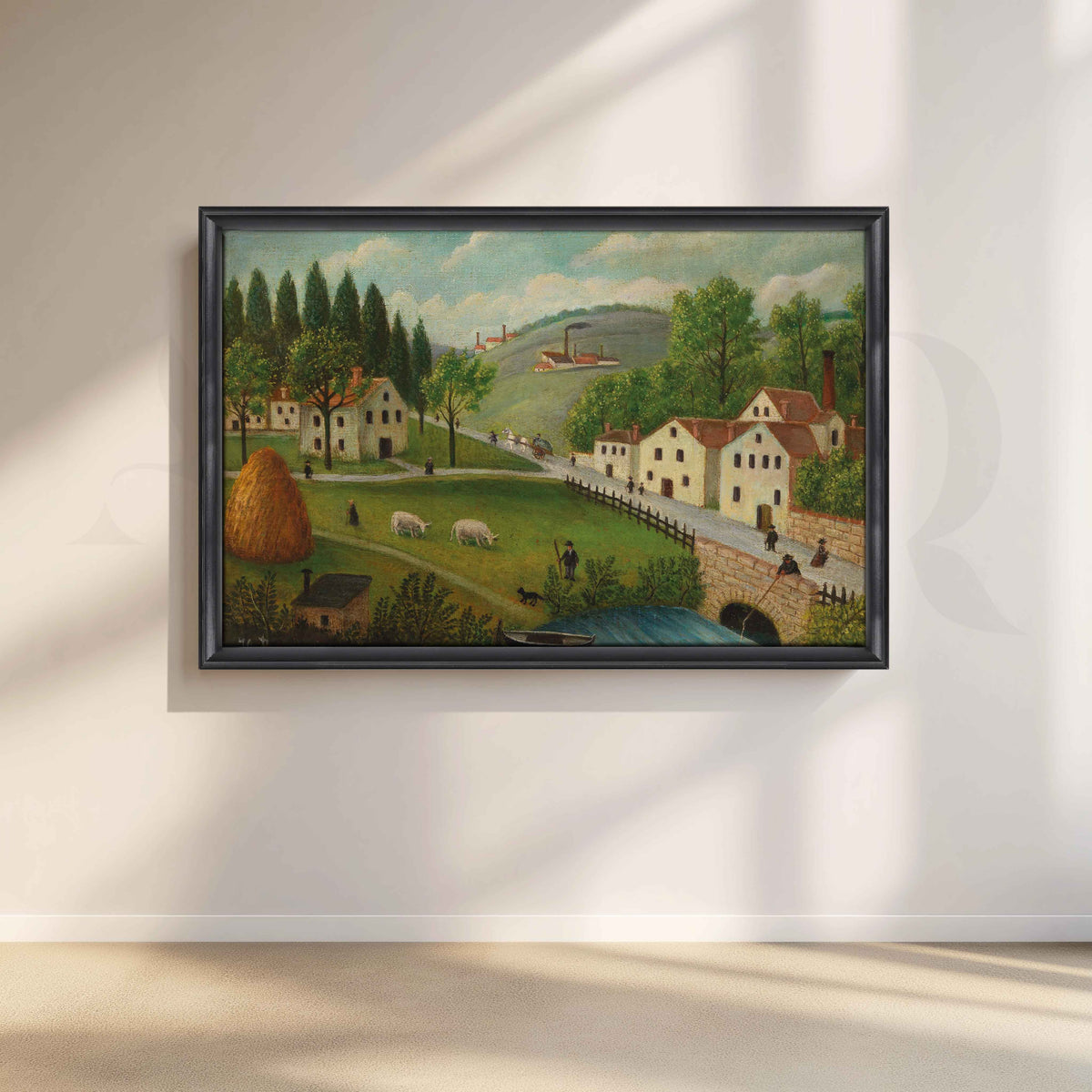 Peaceful Countryside Village Folk Art Canvas Artwork – Asha Art Studio – Image 3