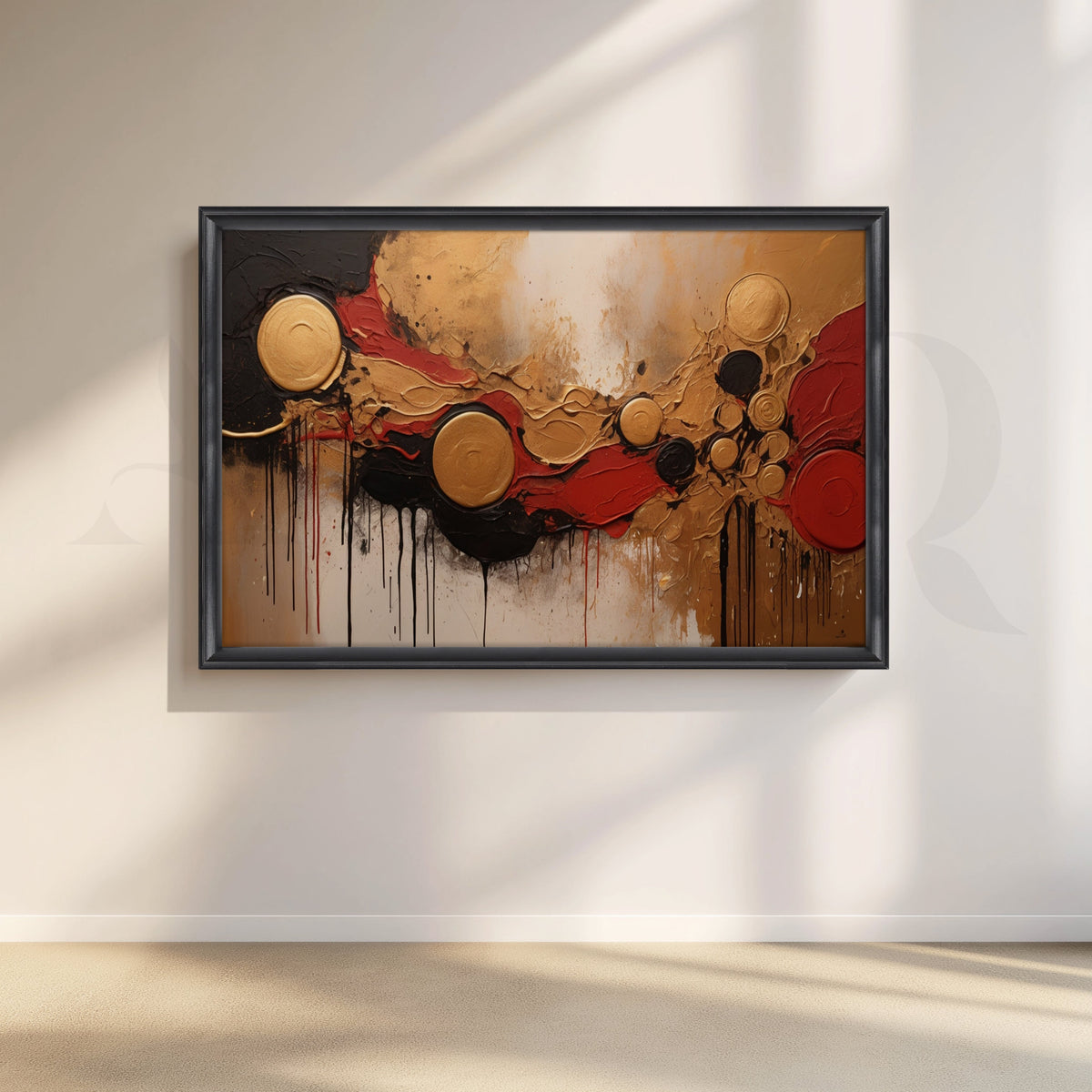 Premium Gold & Red Abstract Textured Canvas – Asha Art Studio – Image 3
