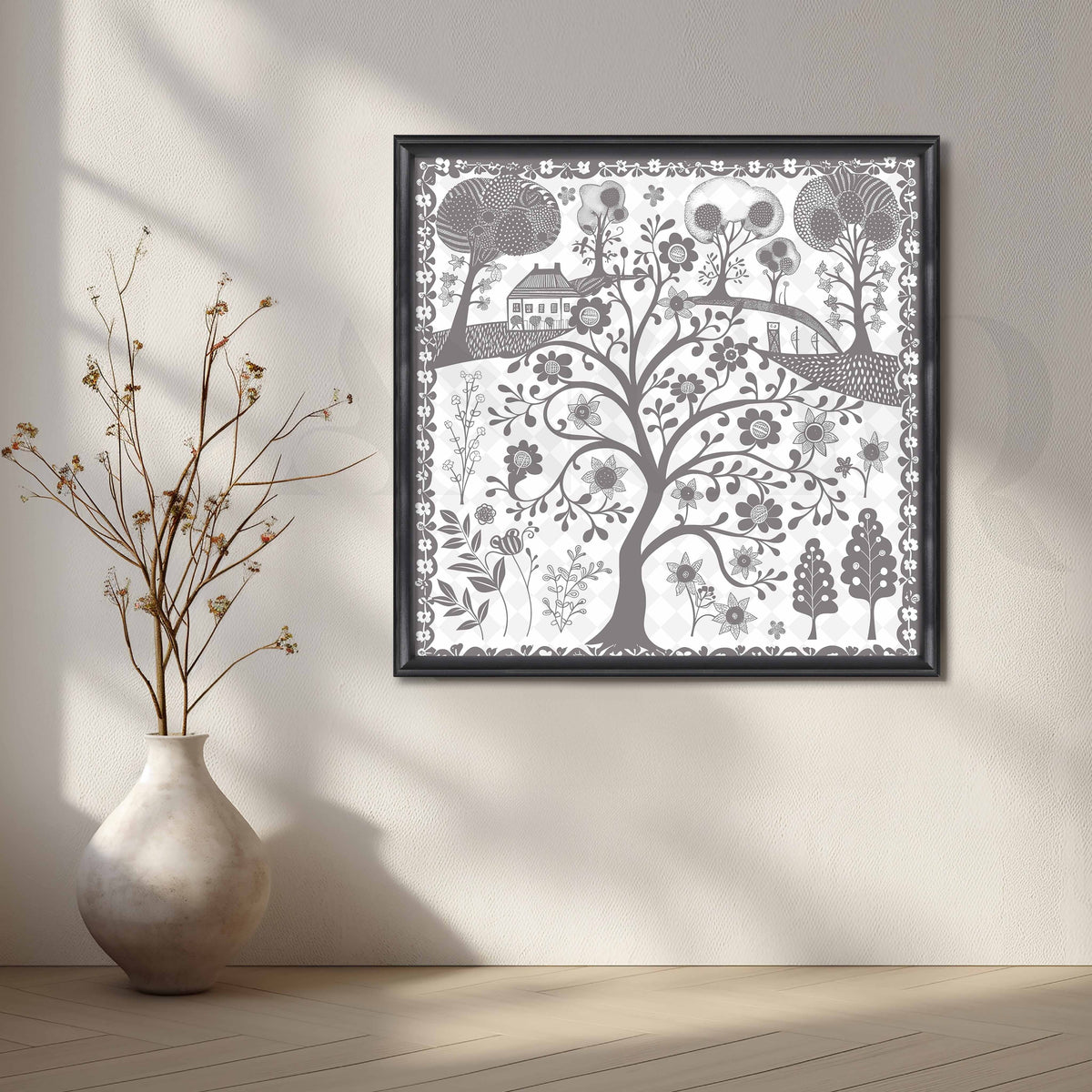 Floral Tree of Life Folk Canvas Artwork – Asha Art Studio – Image 3
