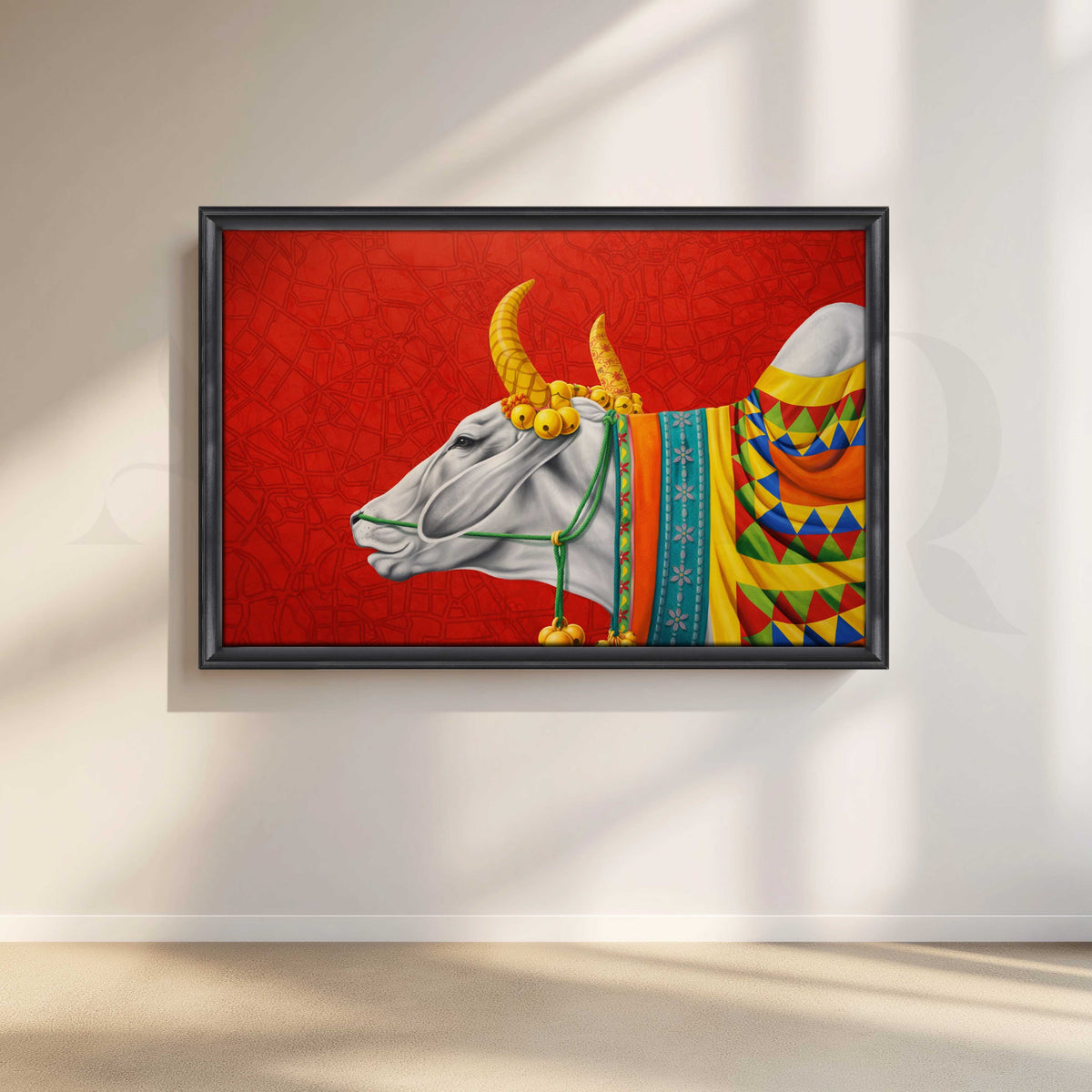Vibrant Sacred Bull Canvas Artwork – Asha Art Studio – Image 3