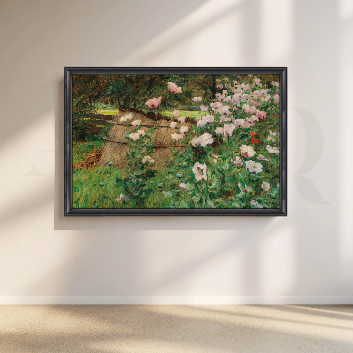 White Wildflowers & Haystack Canvas Artwork – Asha Art Studio – Image 3