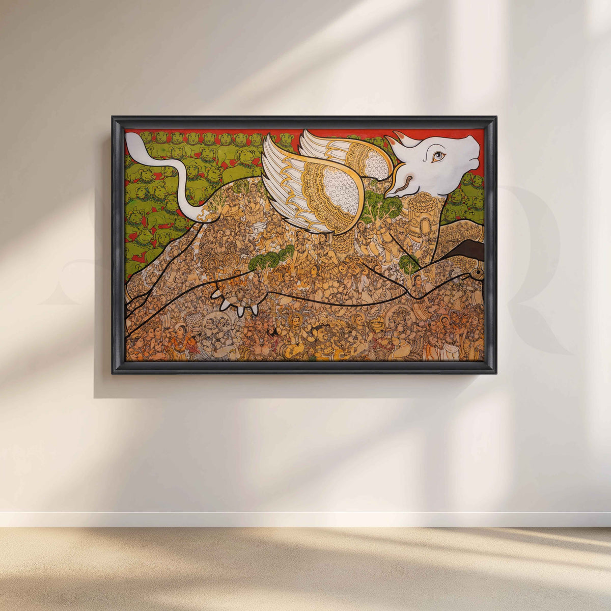Intricate Winged Bull Heritage Canvas Artwork – Asha Art Studio – Image 3