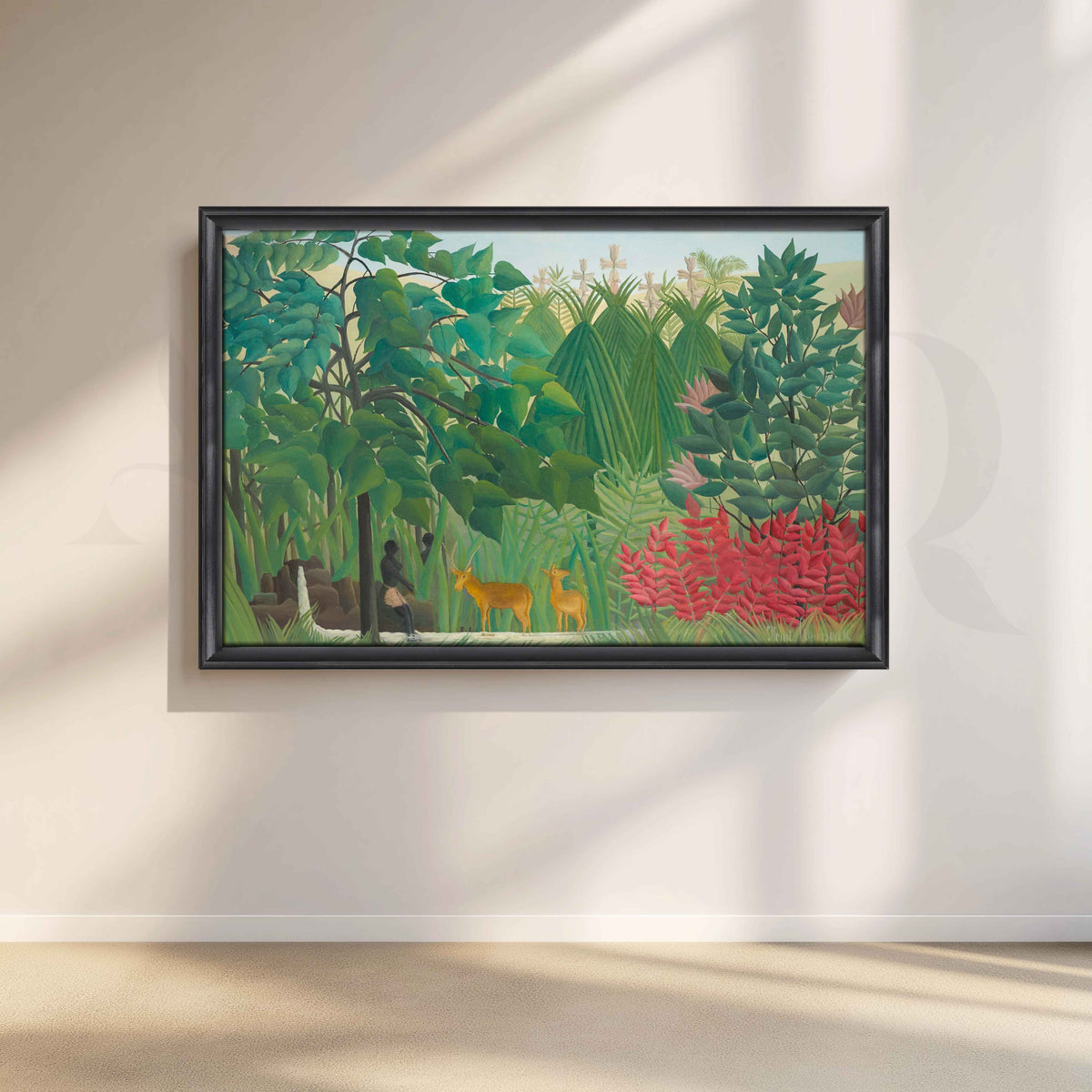 Tropical Jungle with Deer Folk Art Canvas Artwork – Asha Art Studio – Image 3