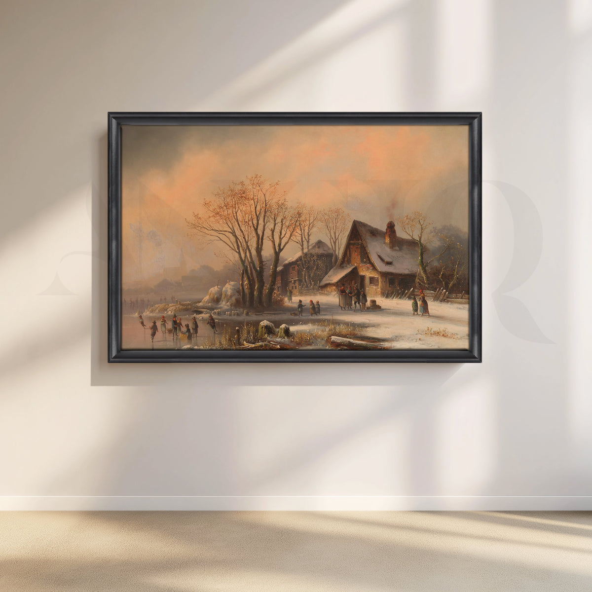 Winter Cottage Ice Rink Canvas Artwork – Asha Art Studio – Image 3