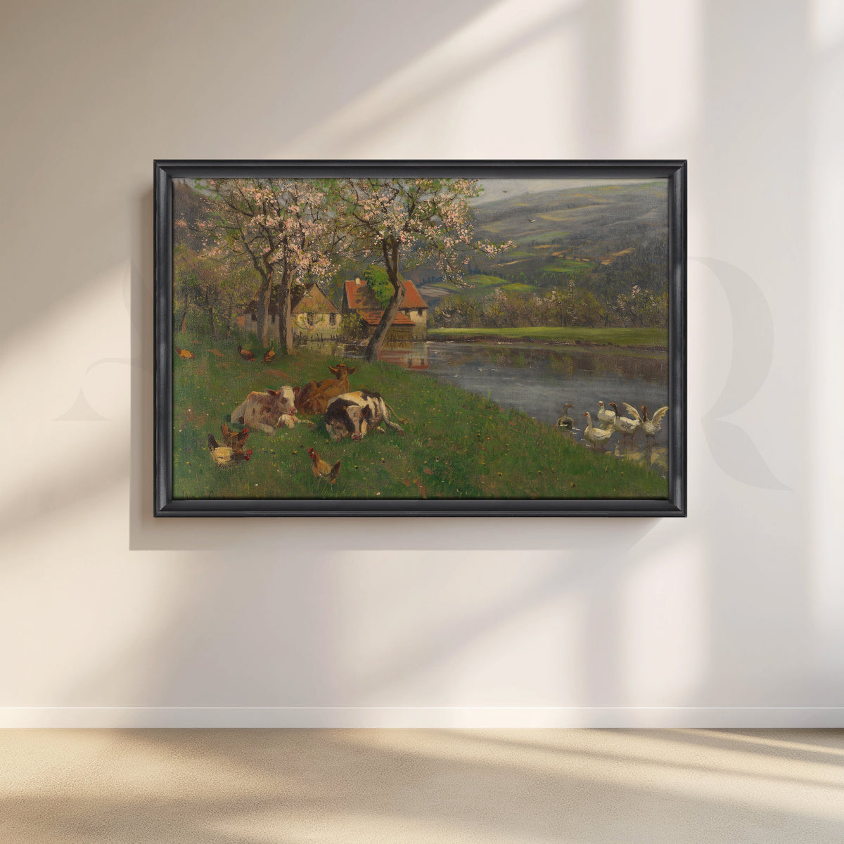Spring Riverside Farm Scene Canvas Artwork – Asha Art Studio – Image 3