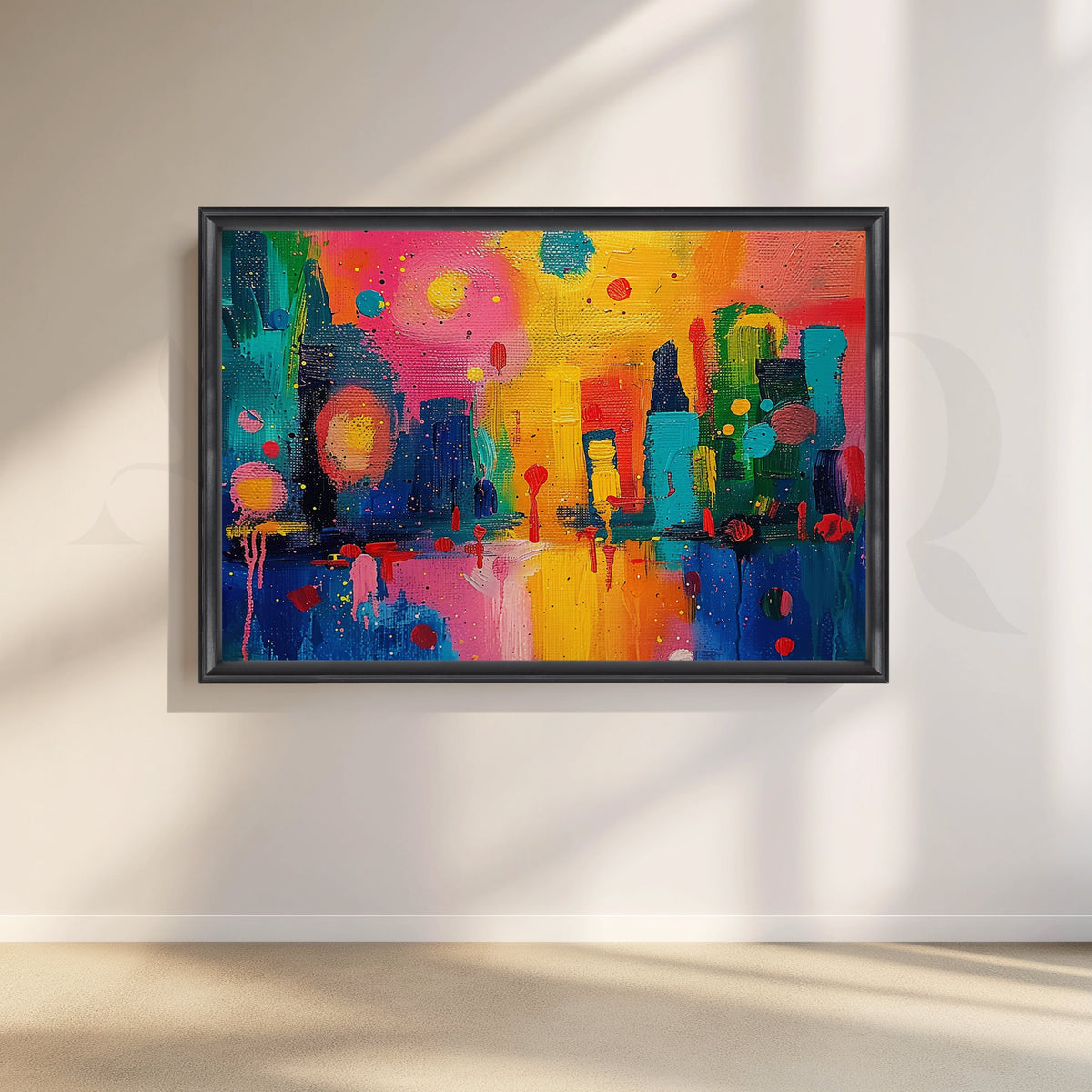 Colorful Abstract Cityscape Canvas Artwork – Asha Art Studio – Image 3