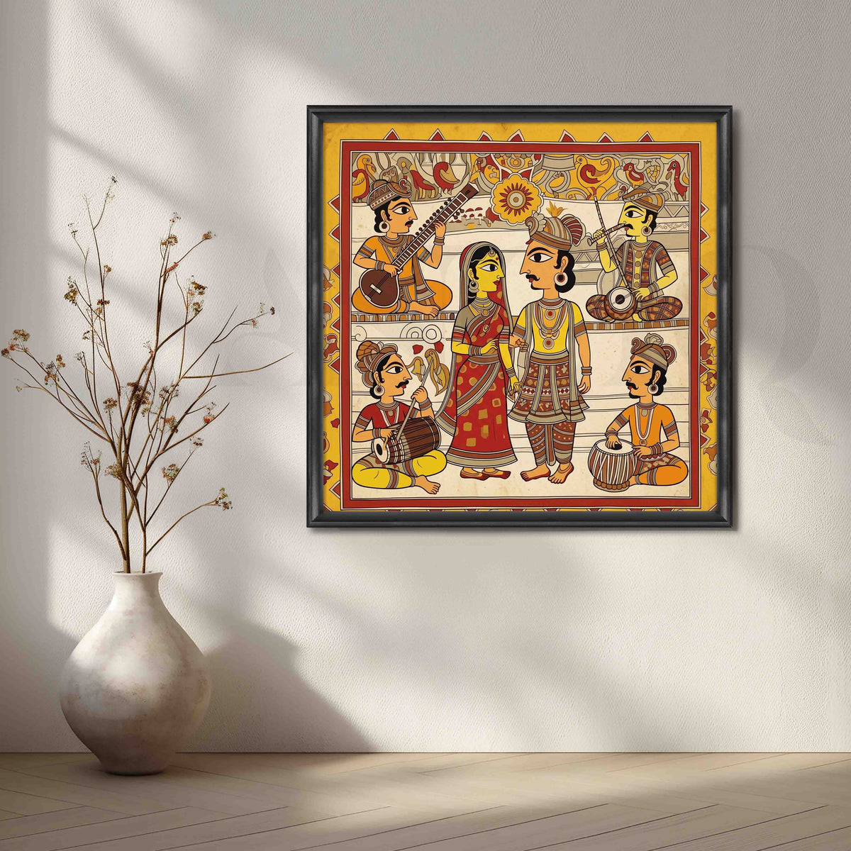 Traditional Indian Wedding Madhubani Canvas Artwork – Asha Art Studio – Image 3