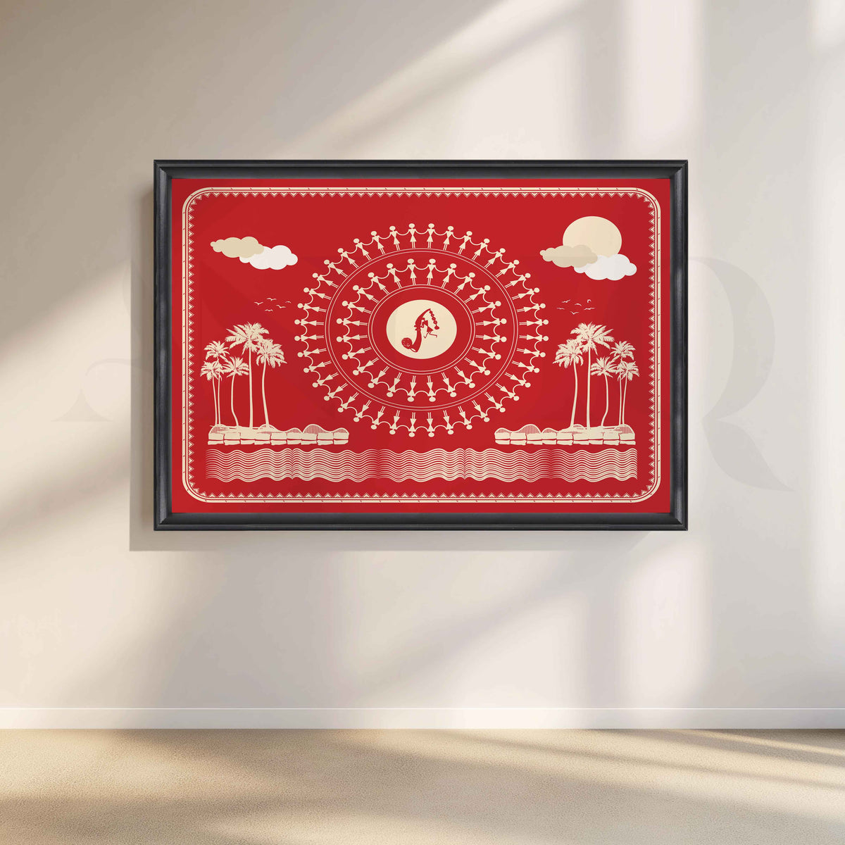 Warli Rhythms by the Sea Canvas Artwork – Asha Art Studio – Image 3