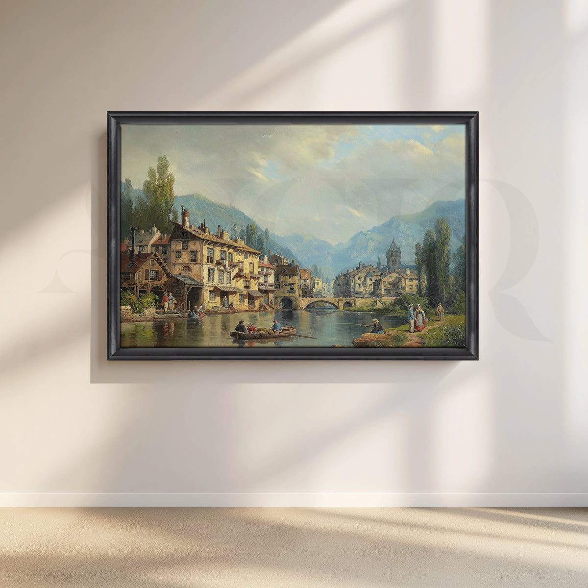 Riverside European Town Canvas Artwork – Asha Art Studio – Image 3