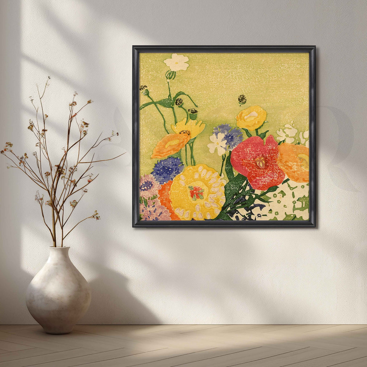 Modern Floral Block Print Canvas Artwork – Asha Art Studio – Image 3