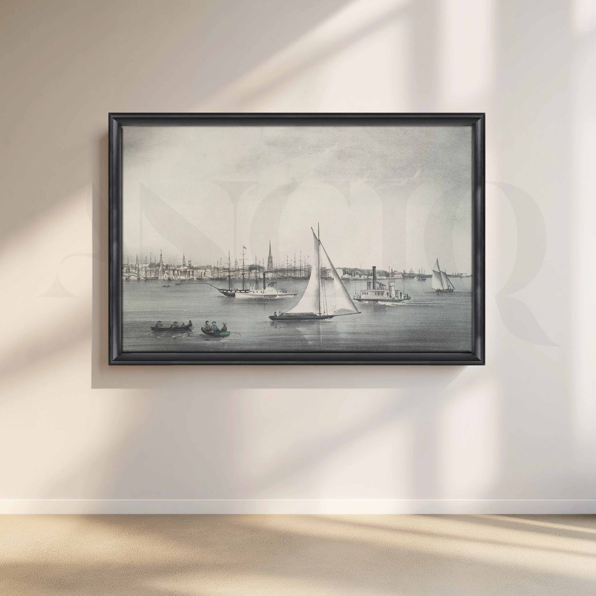 Vintage Harbour Sailboat Canvas Artwork – Asha Art Studio – Image 3