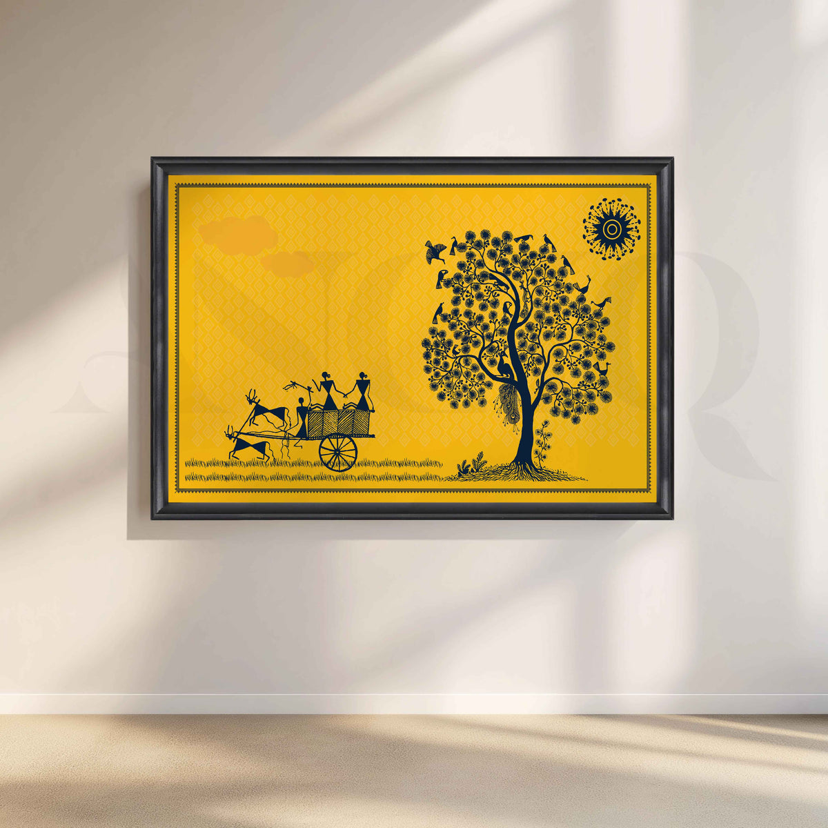Warli Village Journey Under the Tree Artwork – Asha Art Studio – Image 3