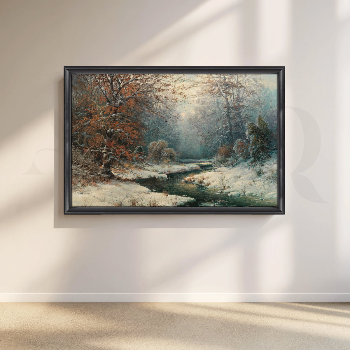 Snowy Forest River Canvas Artwork – Asha Art Studio – Image 3