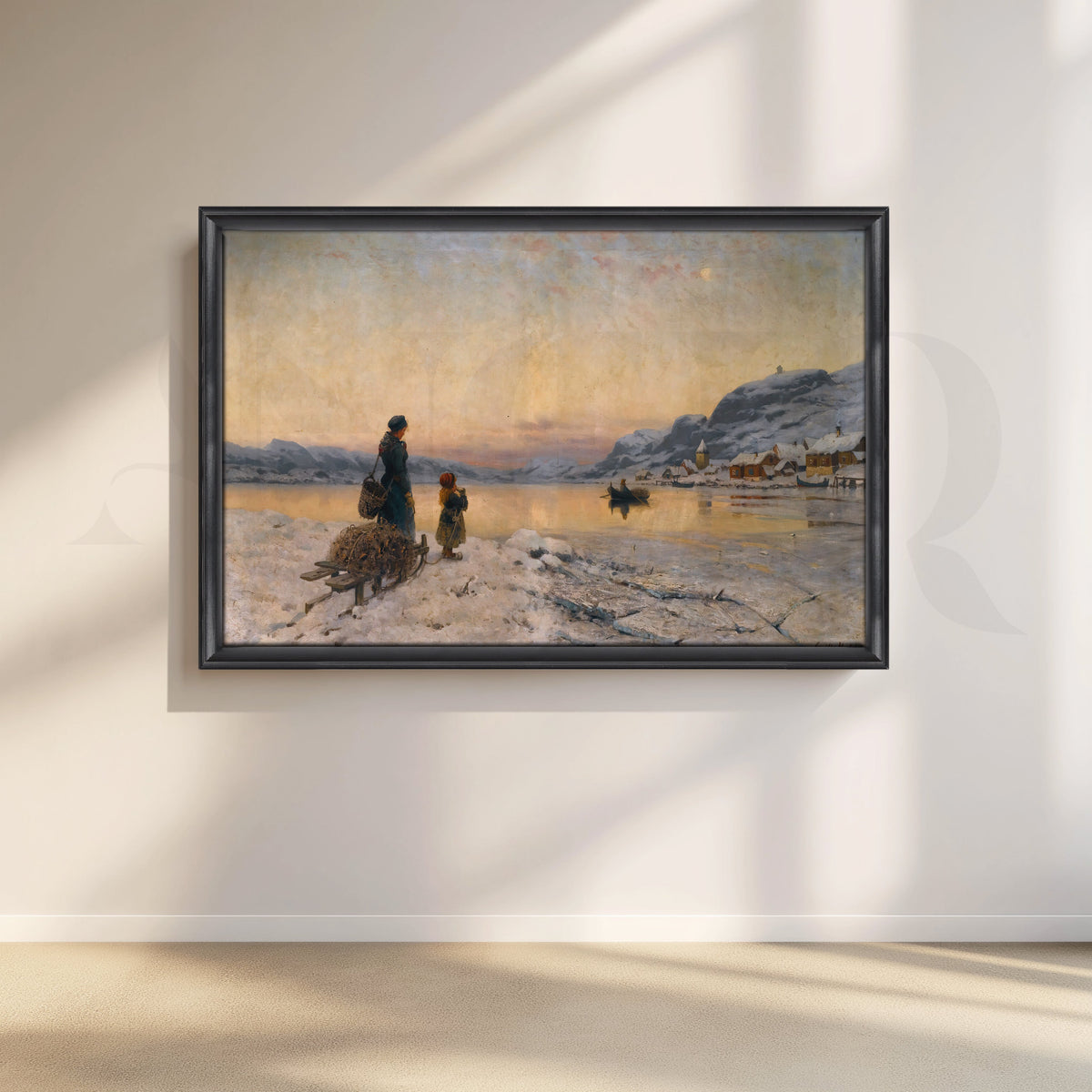Winter Lake Village Canvas Artwork – Asha Art Studio – Image 3